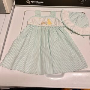 HOUSE OF HATTEN Striped Green and White Kids Dress with Hat Size 18 mos